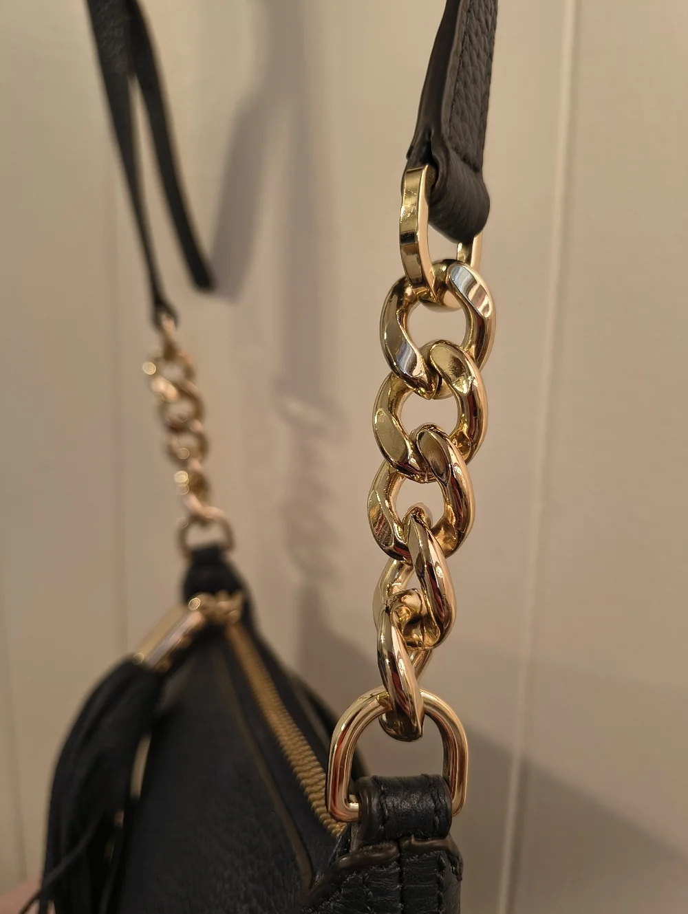 Michael Michael Kors Navy Pebbled Leather Crossbody with Tassel and Gold Chain - Picture 4 of 8